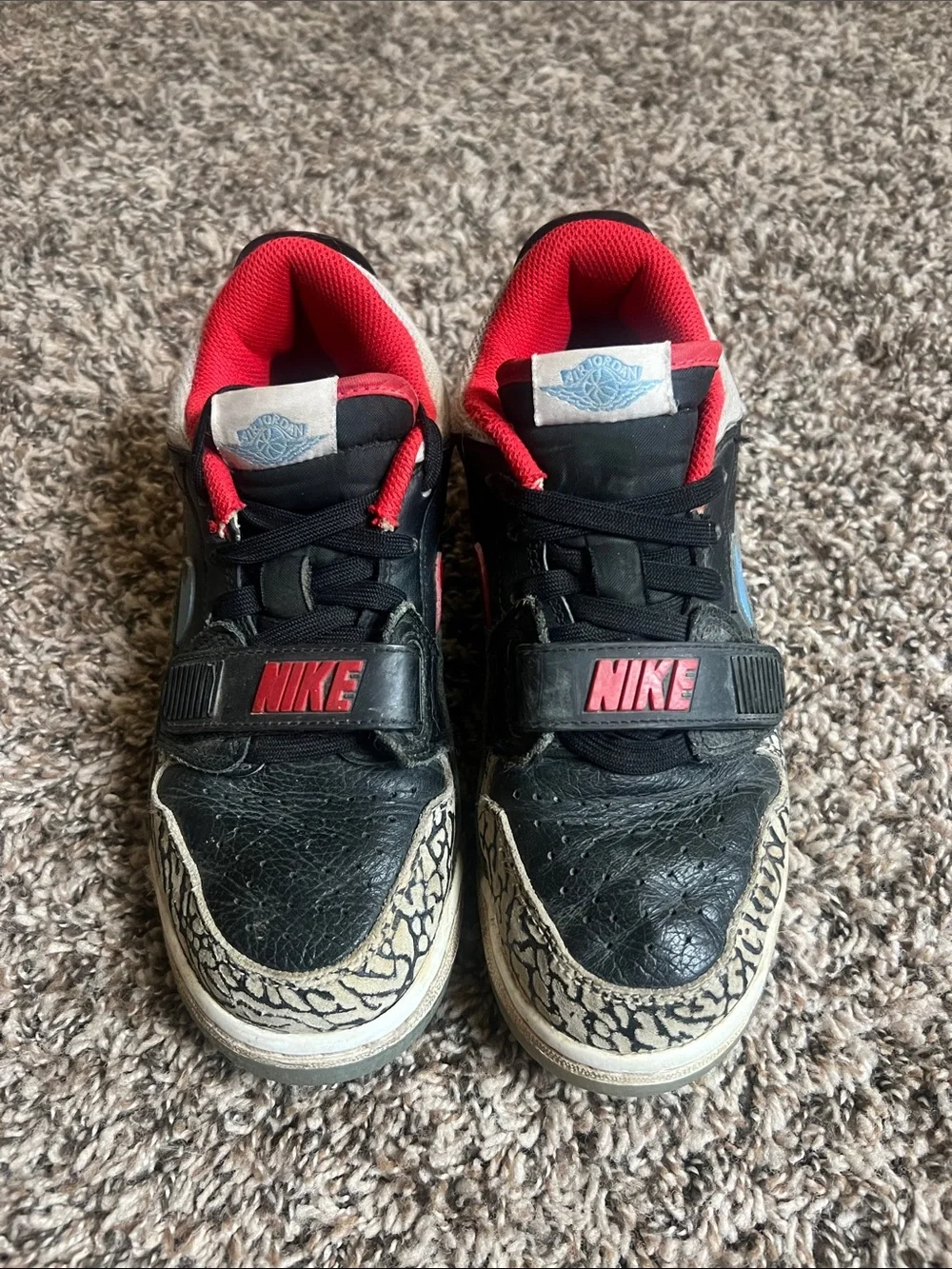 Nike Jordans Kids Black and Red Strap Sneakers with Elephant Print